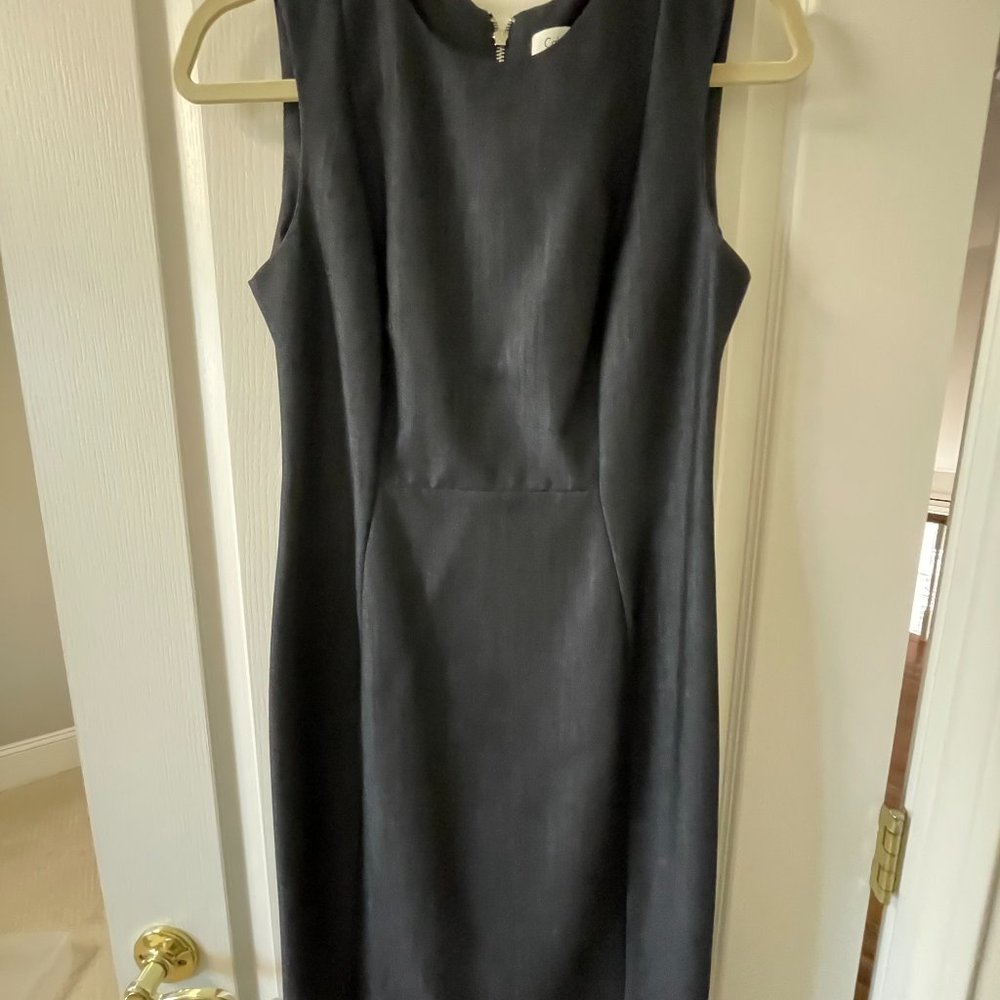 Calvin Klein Denim 3 piece suit size 4 sheath dress, peblum jacket and pants